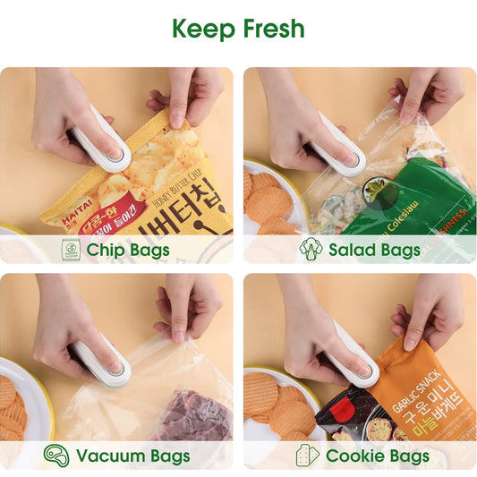 Portable Mini Sealer 2 in 1 Heat Sealer for Snacks Home Use Rechargeable Sealer Vacuum Sealer Snacks Plastic Bag Heat Sealer